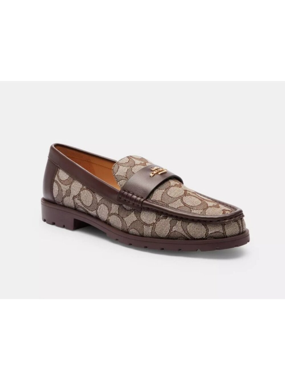 Coach Janie Sid Loafer Women Size 6B Maple Round Toe Signature Jacquard Upper